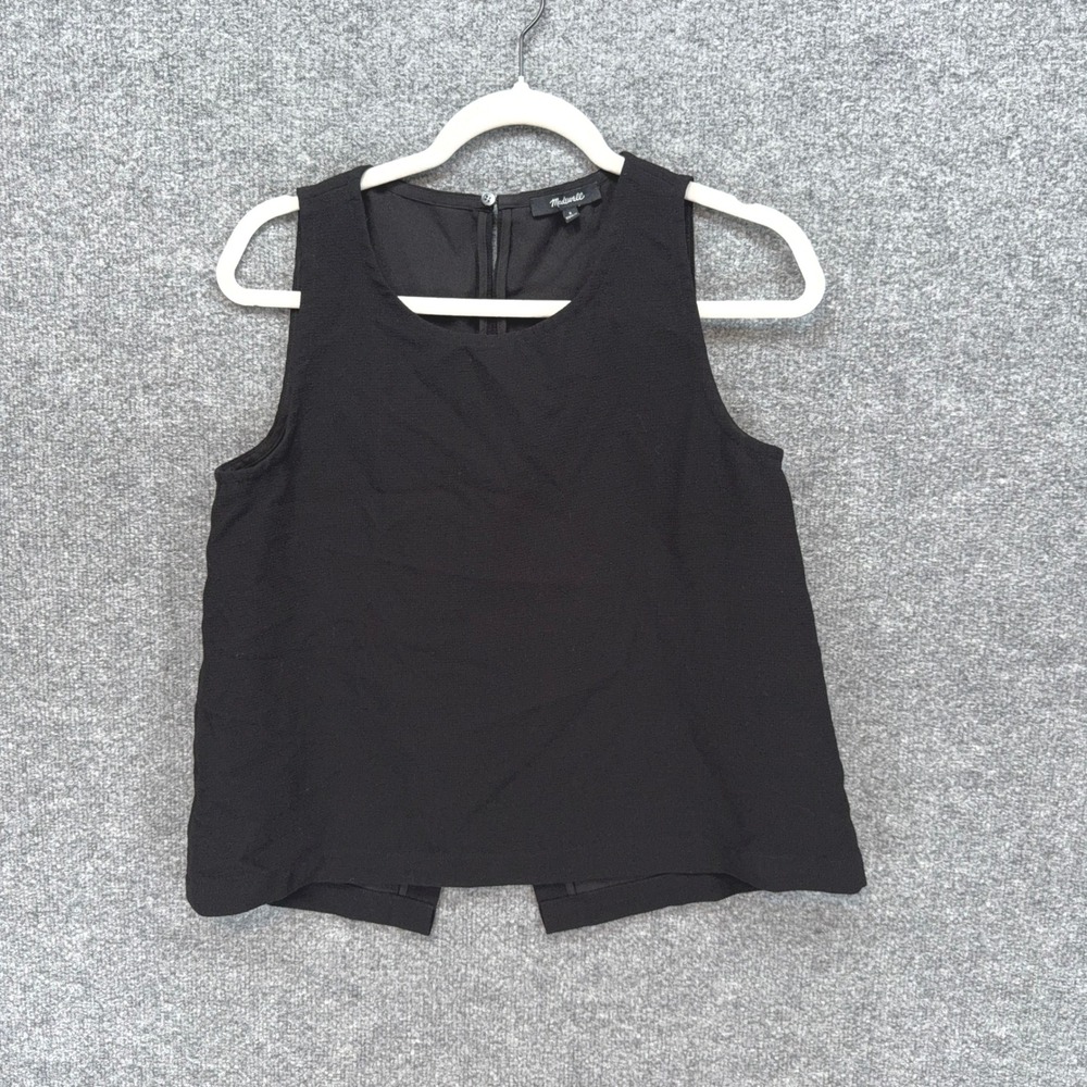 Madewell Shirt Women Small Black Split Back Crop Tank Top Crepe Muscle Tee
